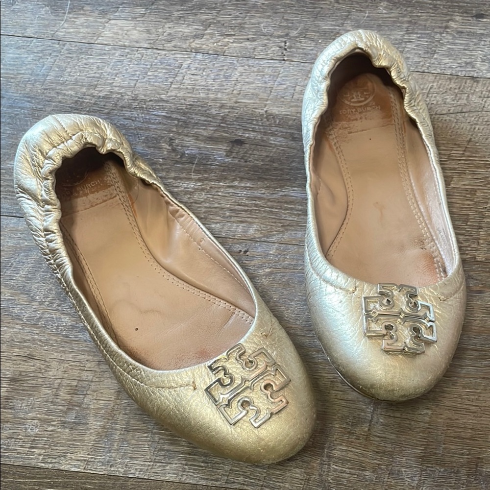 Tory Burch Melinda gold leather Ballet Flats